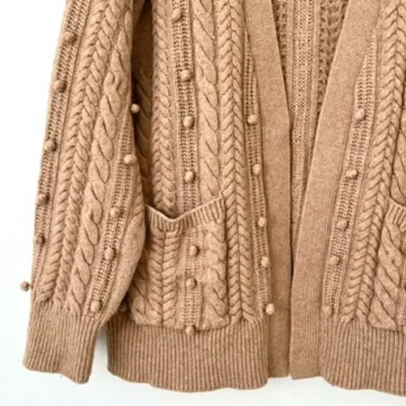 White + Warren Camel Brown Wool Blend Chunky Knit Cardigan Sweater Womens L - Picture 7 of 10